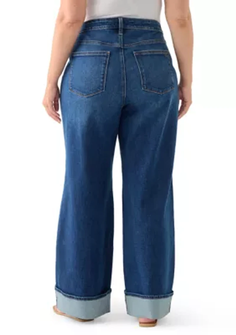 Plus High Rise Cuffed Wide Leg Jeans