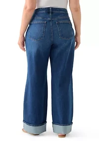 Plus High Rise Cuffed Wide Leg Jeans