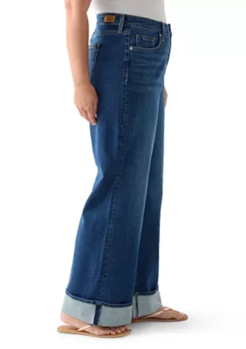 Plus High Rise Cuffed Wide Leg Jeans