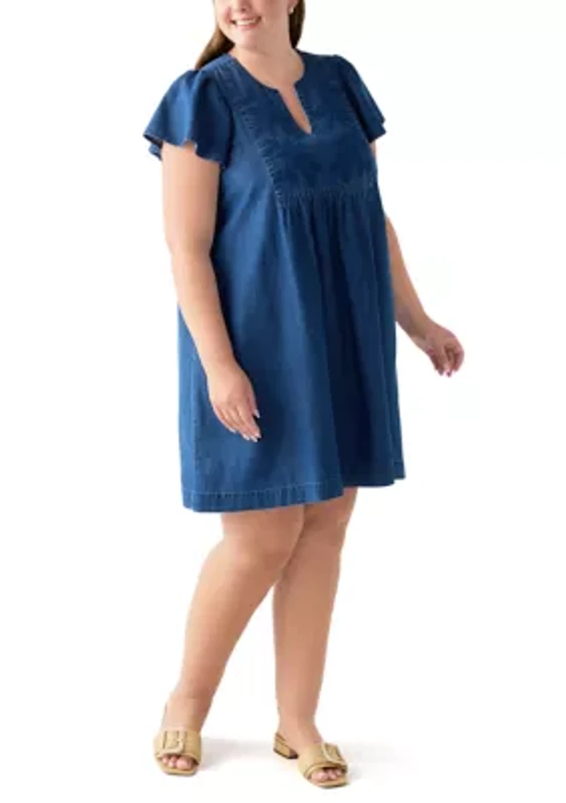 Plus Short Sleeve Denim Dress