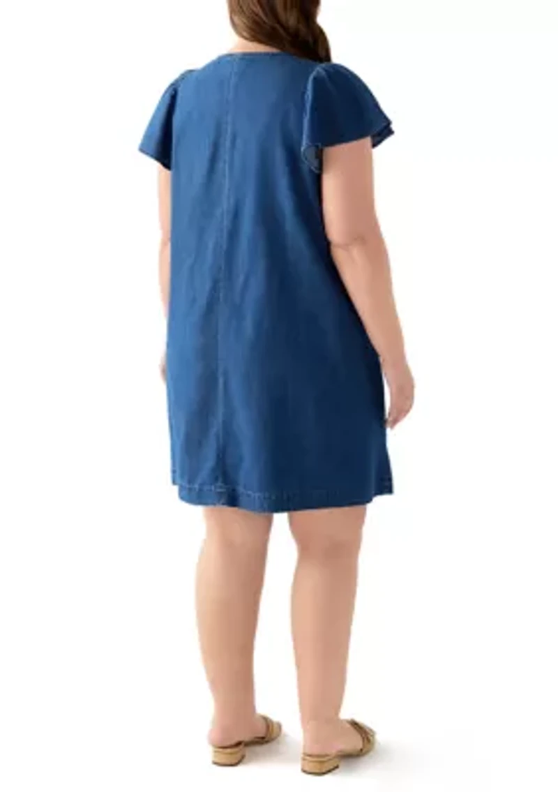 Plus Short Sleeve Denim Dress