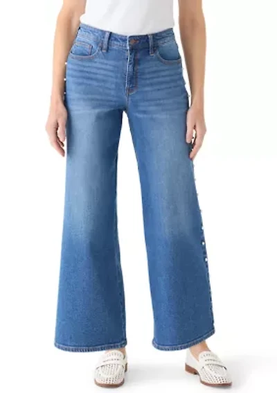 Women's Pearl Trim Cropped Wide Leg Pants