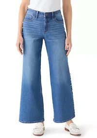 Women's Pearl Trim Cropped Wide Leg Pants