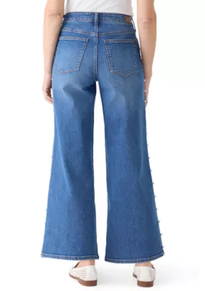 Women's Pearl Trim Cropped Wide Leg Pants
