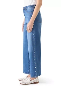Women's Pearl Trim Cropped Wide Leg Pants