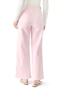 Women's Pearl Trim Cropped Wide Leg Jeans
