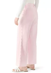 Women's Pearl Trim Cropped Wide Leg Jeans