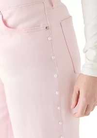 Women's Pearl Trim Cropped Wide Leg Jeans