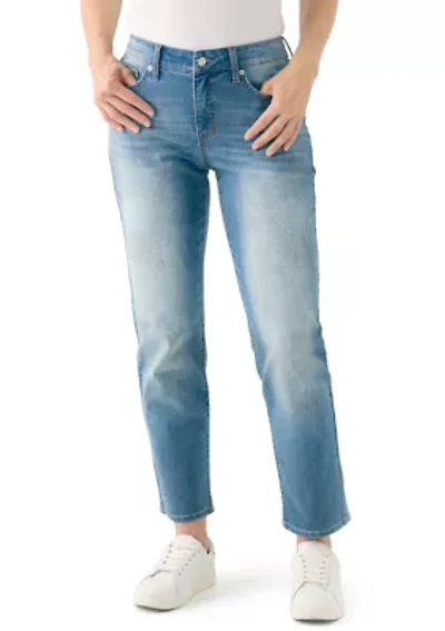 Women's Relaxed Mid Rise Straight Jeans with Glitter