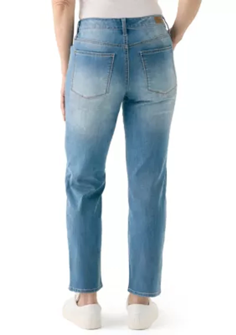 Women's Relaxed Mid Rise Straight Jeans with Glitter