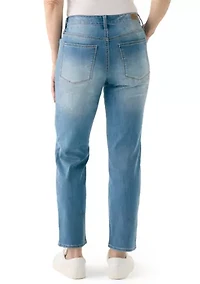 Women's Relaxed Mid Rise Straight Jeans with Glitter