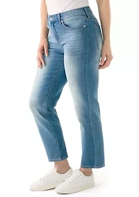 Women's Relaxed Mid Rise Straight Jeans with Glitter