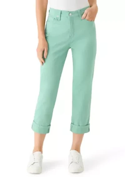 Women's Roll Cropped Straight Twill Jeans