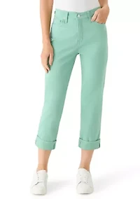 Women's Roll Cropped Straight Twill Jeans