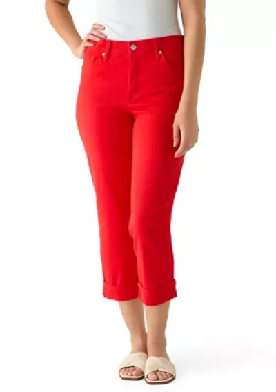 Women's Roll Cropped Straight Twill Jeans