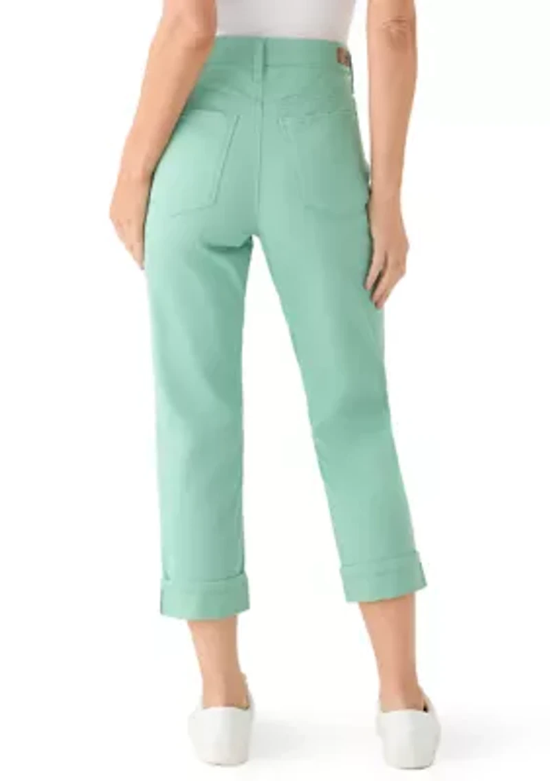 Women's Roll Cropped Straight Twill Jeans