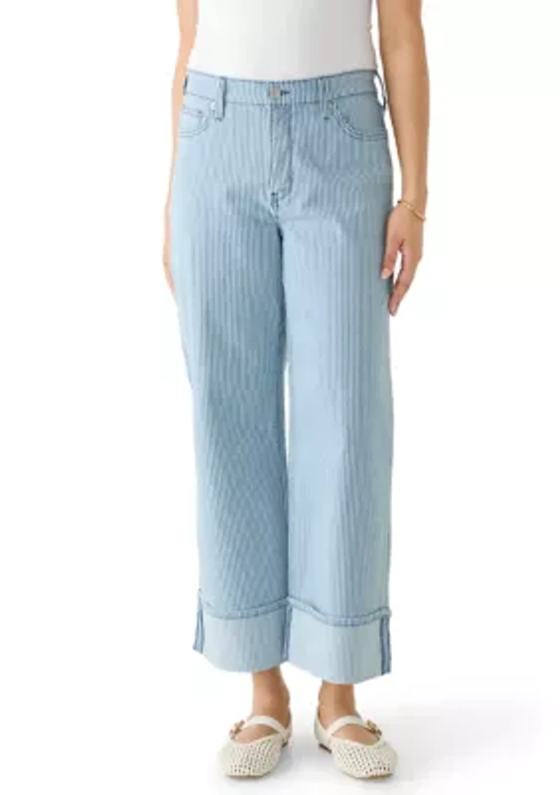 Women's High Rise Cuffed Wide Leg Cropped Jeans
