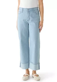 Women's High Rise Cuffed Wide Leg Cropped Jeans