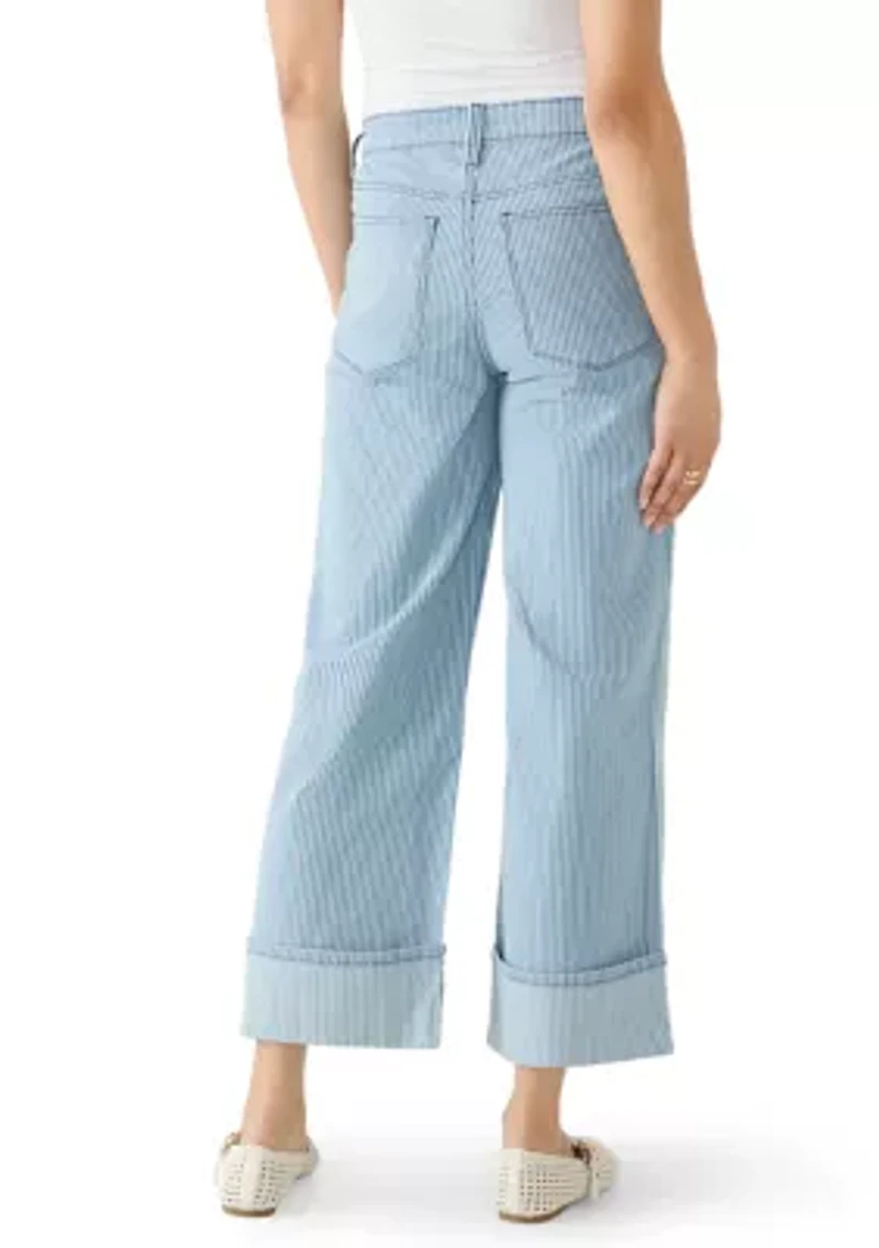 Women's High Rise Cuffed Wide Leg Cropped Jeans