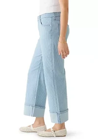 Women's High Rise Cuffed Wide Leg Cropped Jeans