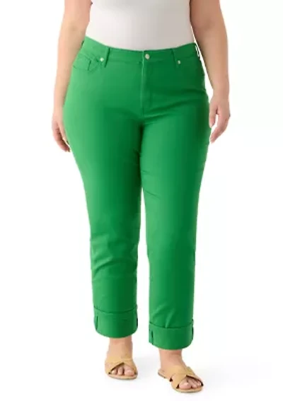 Plus Denim Roll Cropped Pants