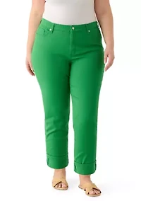 Plus Denim Roll Cropped Pants