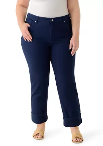 Plus Denim Roll Cropped Pants