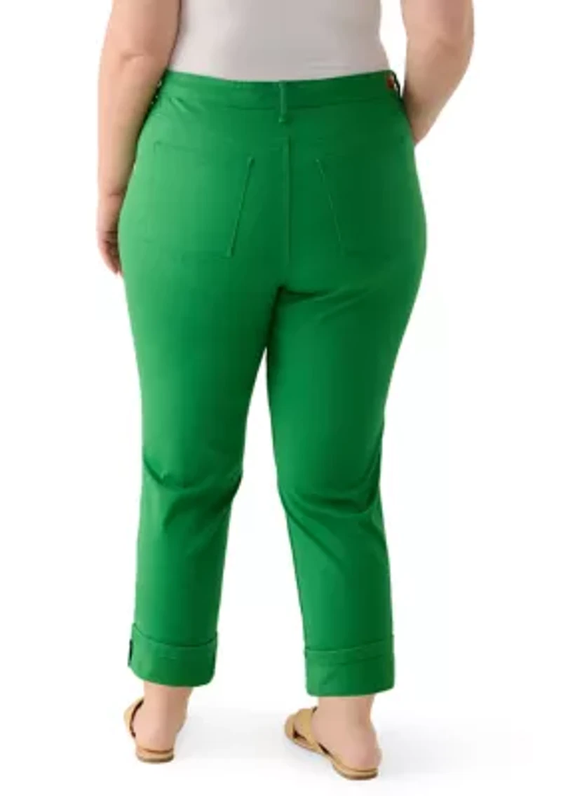 Plus Denim Roll Cropped Pants