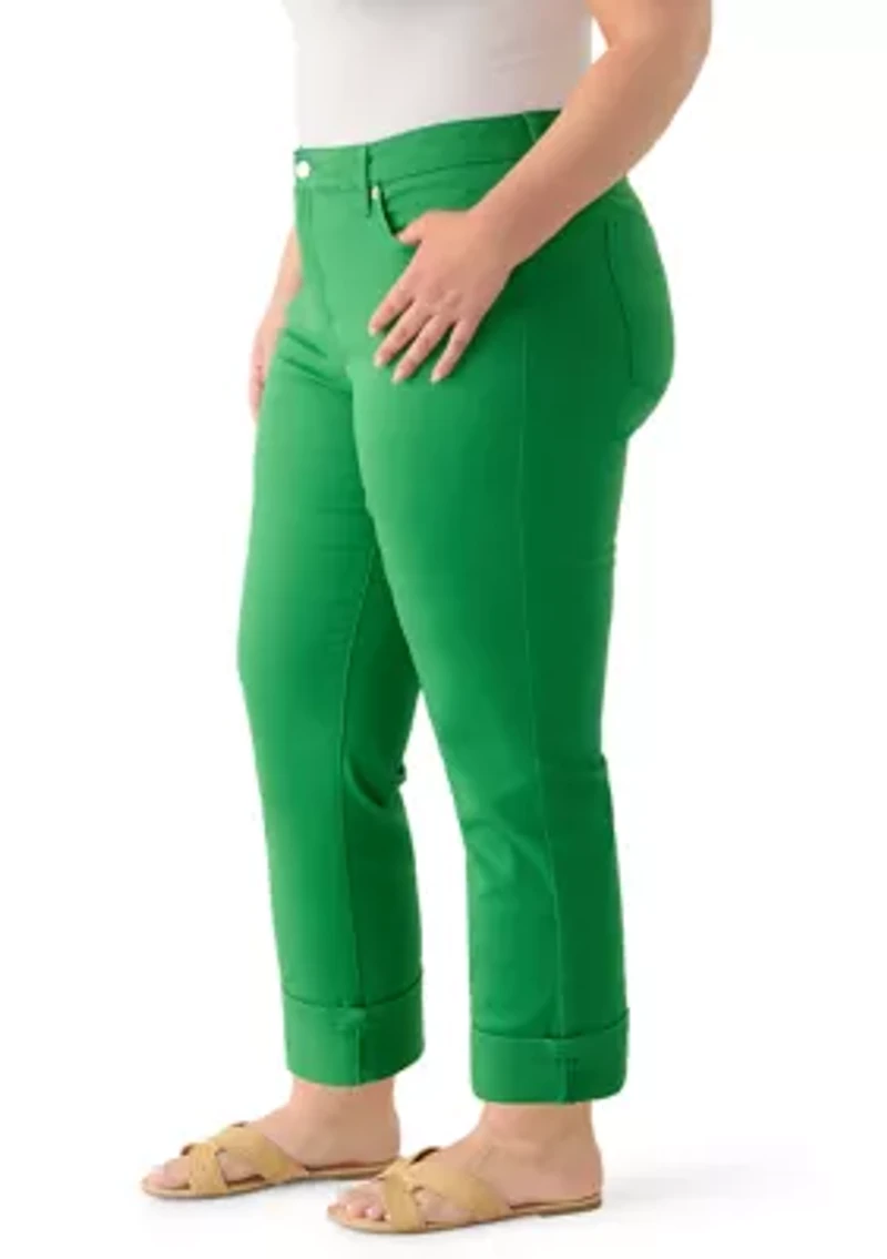 Plus Denim Roll Cropped Pants