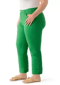 Plus Denim Roll Cropped Pants