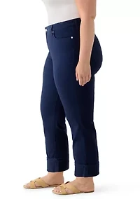 Plus Denim Roll Cropped Pants