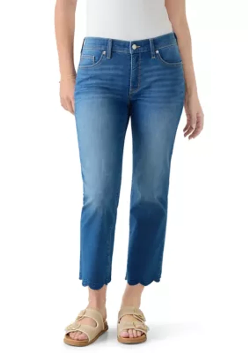 Petite Scallop Hem Flare Jeans