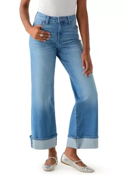 Women's High Rise Wide Leg Cuffed Jeans
