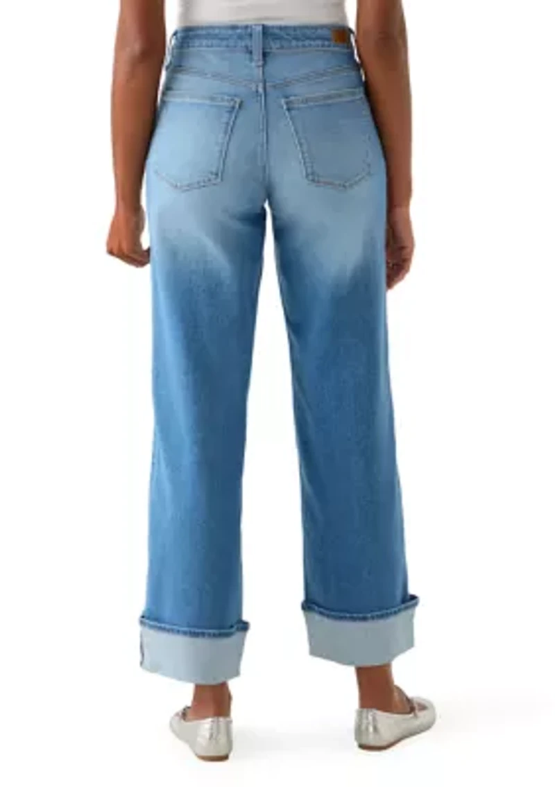 Women's High Rise Wide Leg Cuffed Jeans