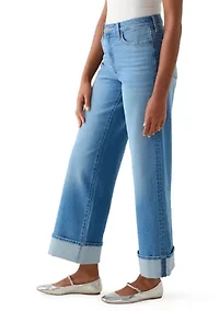 Women's High Rise Wide Leg Cuffed Jeans