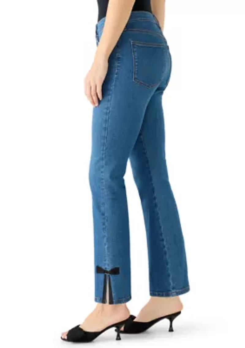 Women's High Rise Kick Flare Bow Hem Jeans