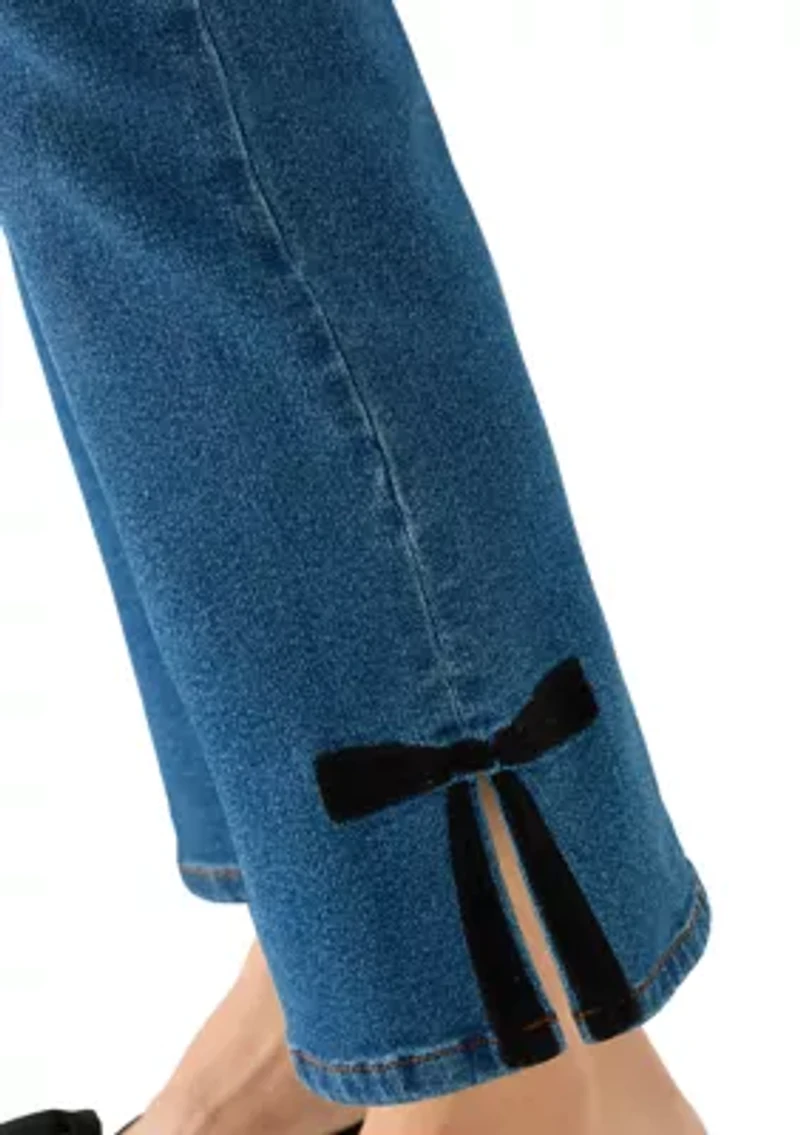 Women's High Rise Kick Flare Bow Hem Jeans
