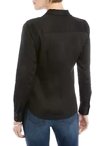 Petite Woven Button Down Shirt