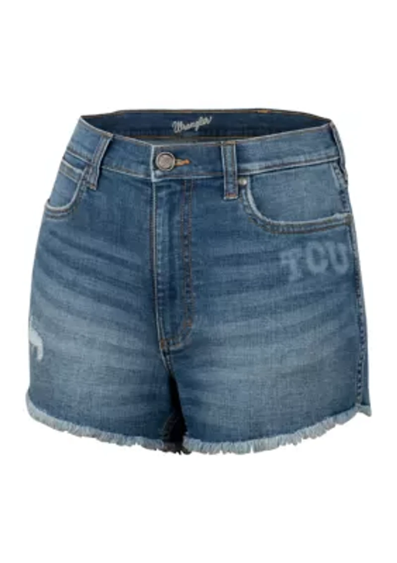 Women's NCAA TCU Horned Frogs Retro High Rise Cut Off Denim Shorts