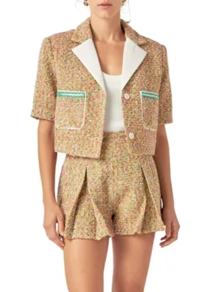 Boucle Cropped Jacket With Trim