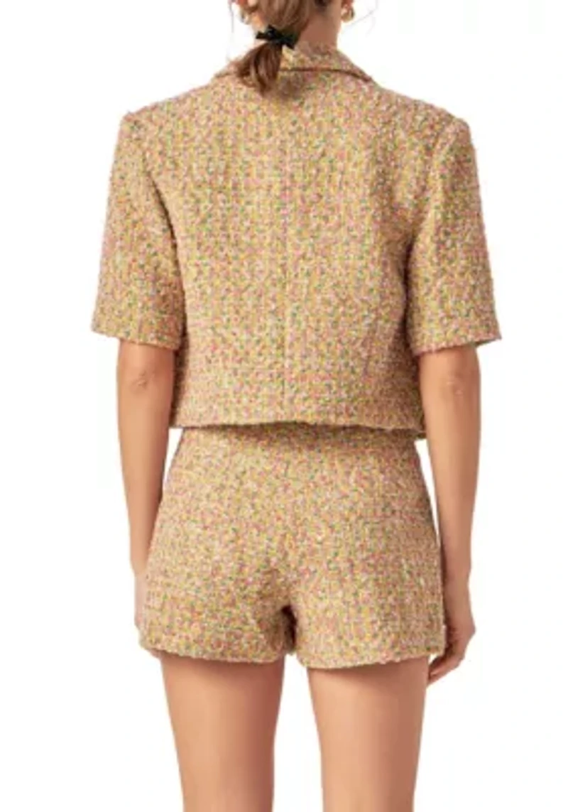 Boucle Cropped Jacket With Trim