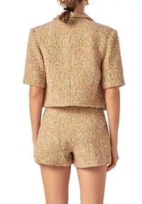 Boucle Cropped Jacket With Trim