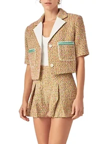 Boucle Cropped Jacket With Trim