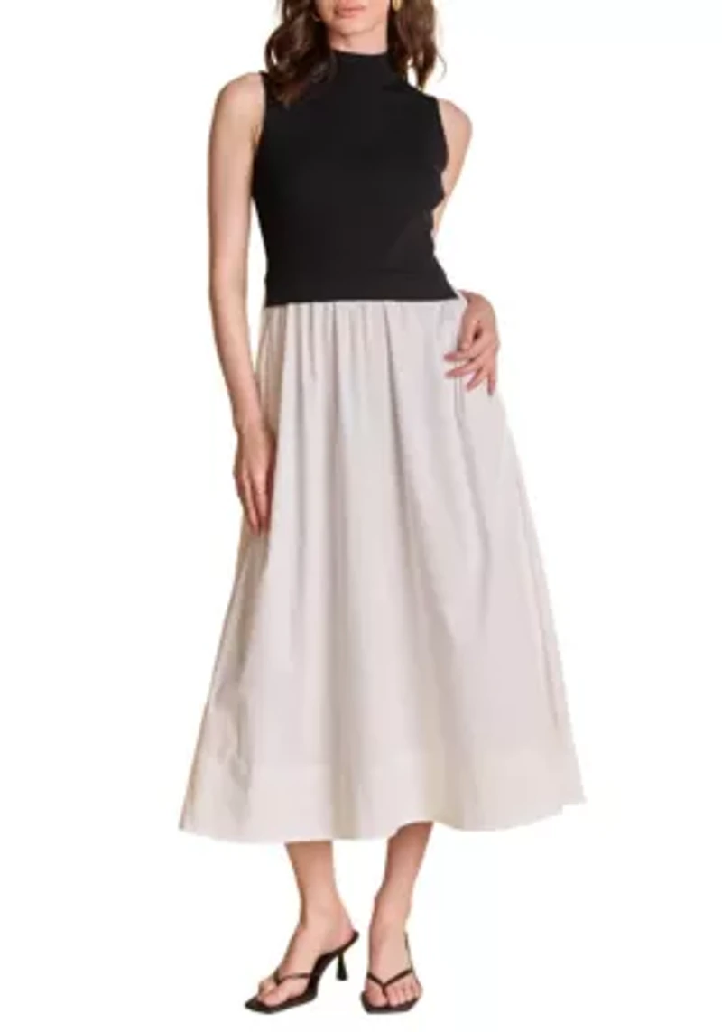SLEEVELESS MIXED MEDIA MIDI DRESS
