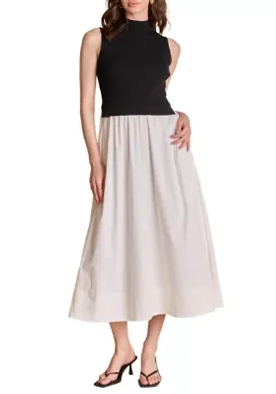 SLEEVELESS MIXED MEDIA MIDI DRESS