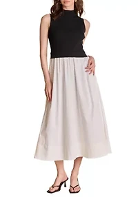 SLEEVELESS MIXED MEDIA MIDI DRESS