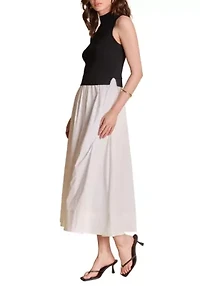 SLEEVELESS MIXED MEDIA MIDI DRESS
