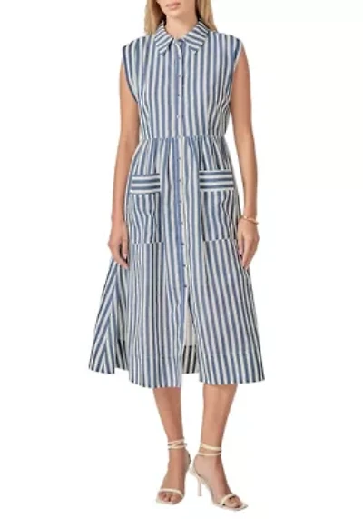 SEARSUCKER STRIPED MIDI DRESS