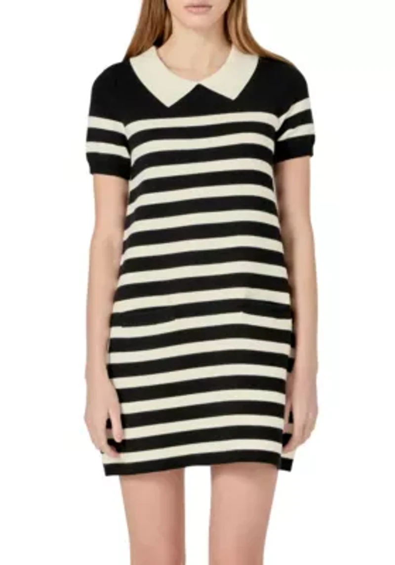 STRIPE COLLAR MINI DRESS