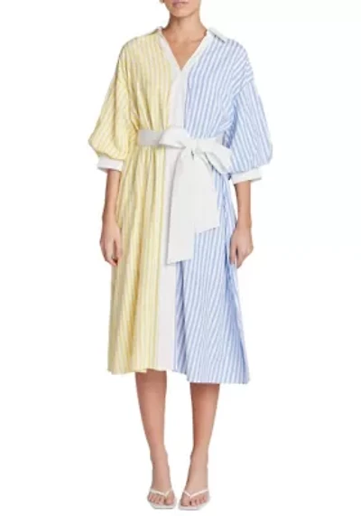 Blouson Sleeve Stripe Shirt Midi Dress